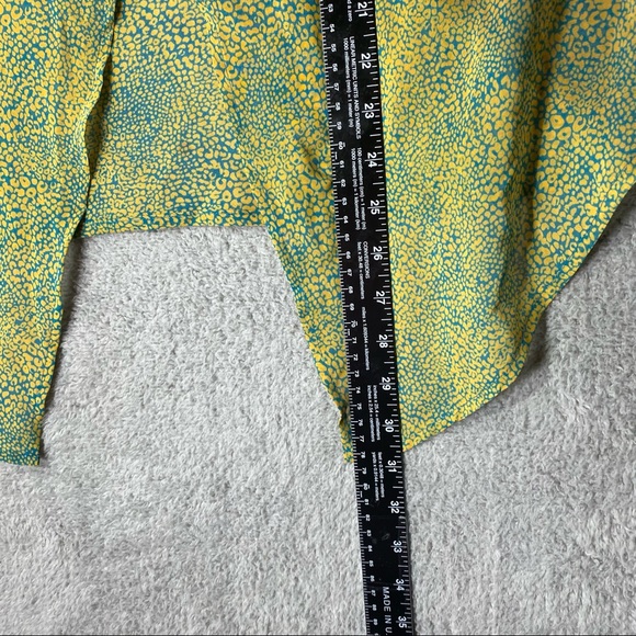 DECREE Blouse Women XL Sheer Cowl Neck Chiffon Blue Yellow Print Flowy Top Shirt - Picture 6 of 12